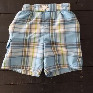 OP Baby Boy 24 Months Blue White Grey Plaid Swim Trunks Shorts